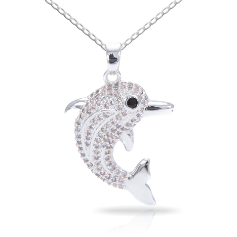 Ice Blu Dolphin Necklace - Silver