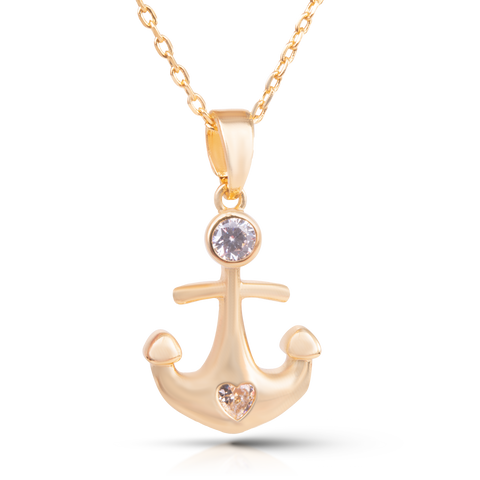 Ice Blu Anchor with Heart Necklace - Gold