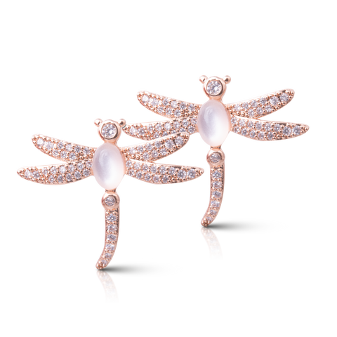 Ice Blu Dragonfly Earrings - Rosegold