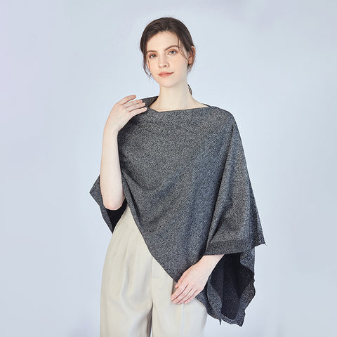 LADIES PONCHO – KNIT PULLOVER SILVER THREAD BLEND