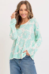 LOW GAUGE FLOWER PATTERN SPRING KNIT SWEATER