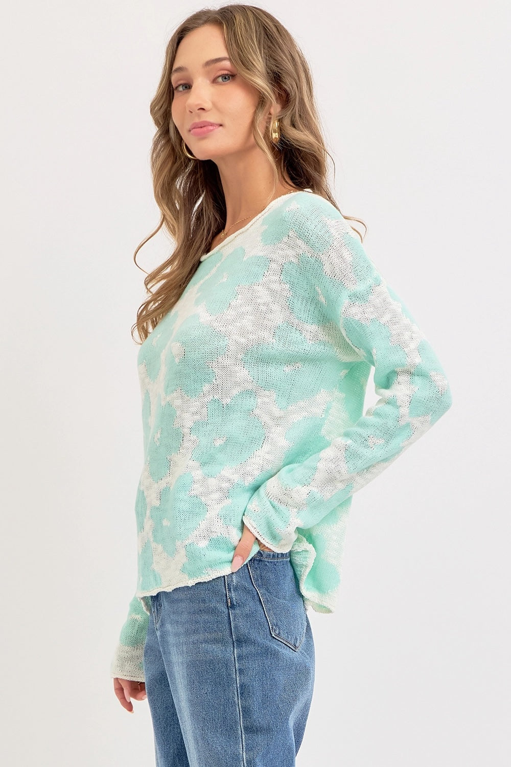 LOW GAUGE FLOWER PATTERN SPRING KNIT SWEATER