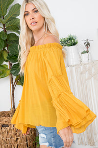 OFF SHOULDER TIERED BELL SLEEVE TOP