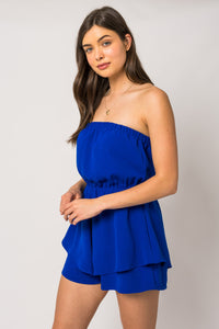 SLEEVELESS WAIST ELASTIC DOUBLE LAYERED PANTS ROMPER