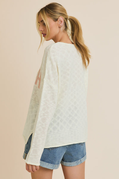 V NECK LONG SLEEVE "BEACH SIDE" LIGHT WEIGHT SWEATER