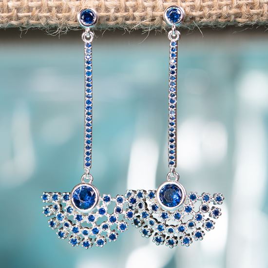 Ice Blu Fan Drop Earrings - Silver