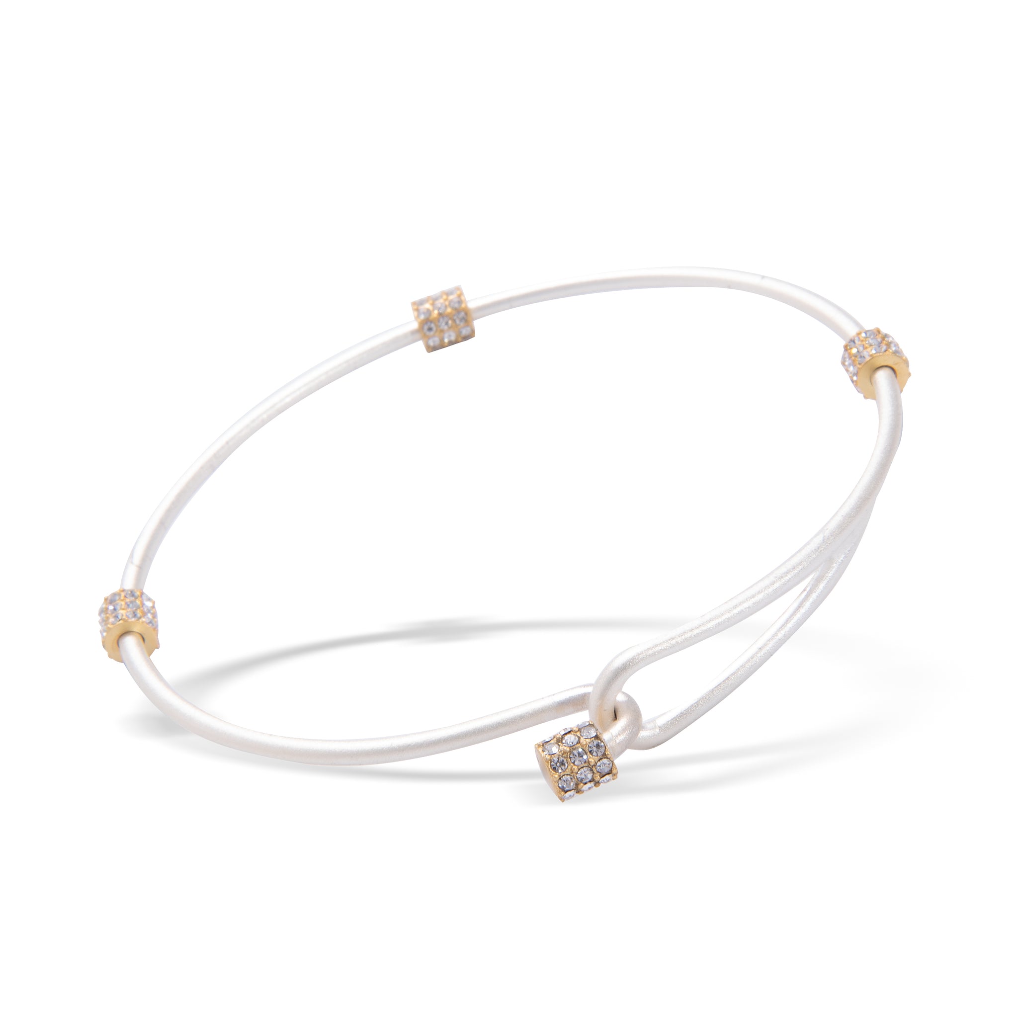Heartfelt Emotions Crystal Two-Tone Clasp Bangle - Silver with Gold