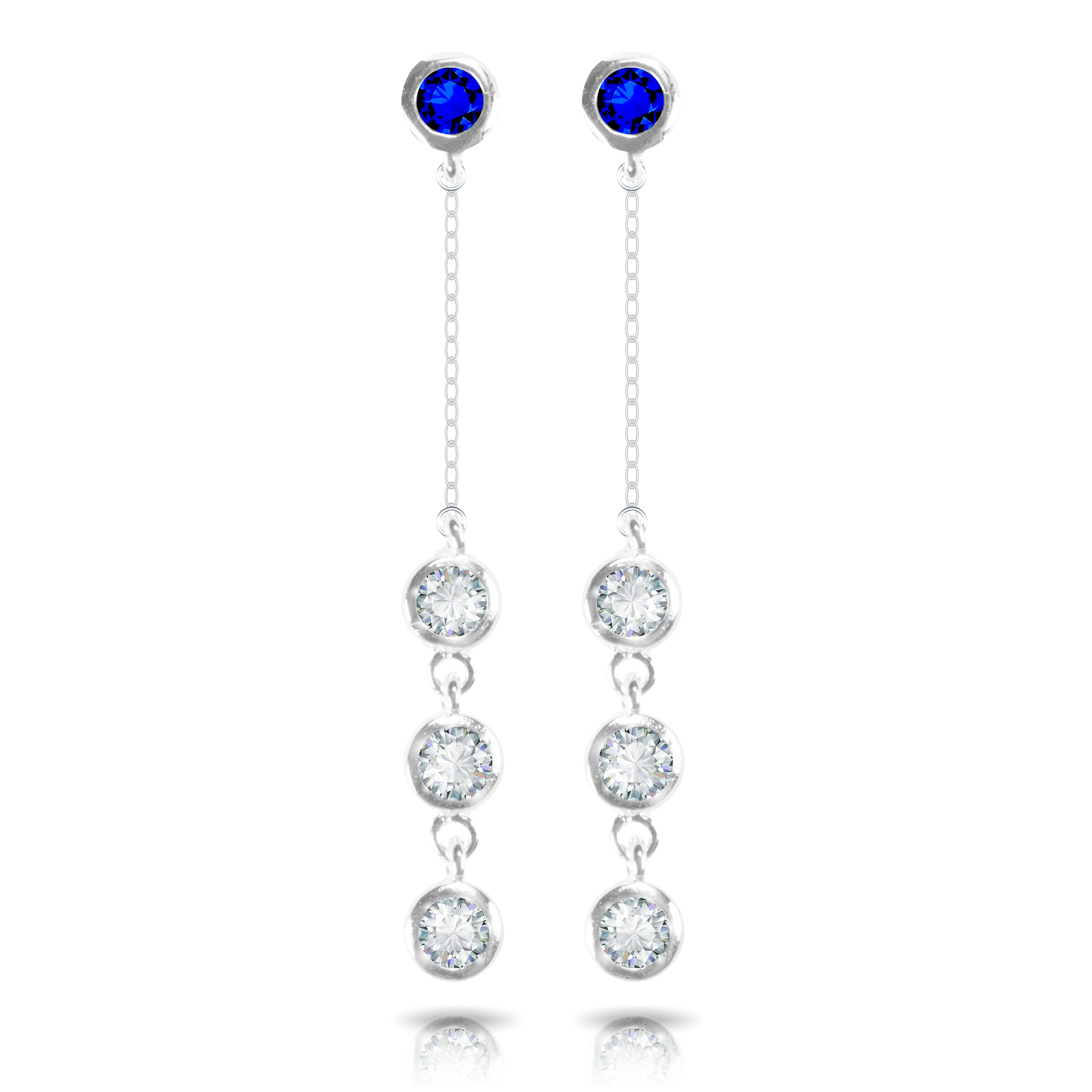 Ice Blu Opal Stud with 3 Drop Earrings - Silver