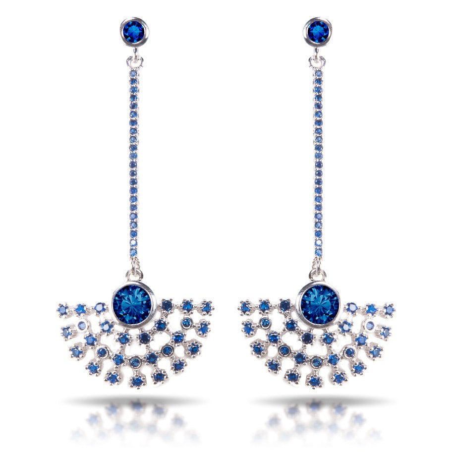 Ice Blu Fan Drop Earrings - Silver