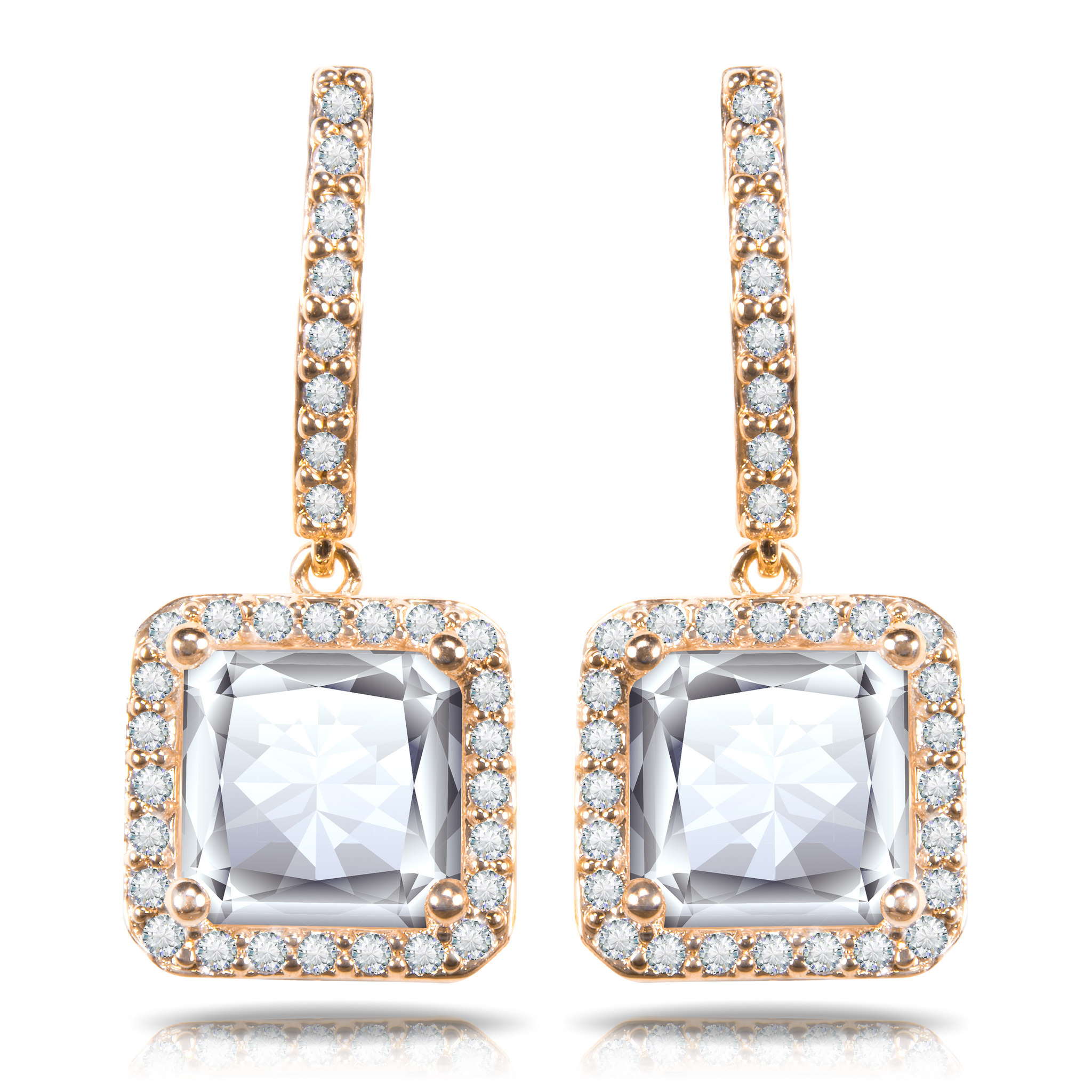 Ice Blu Square Halo Drop Earrings