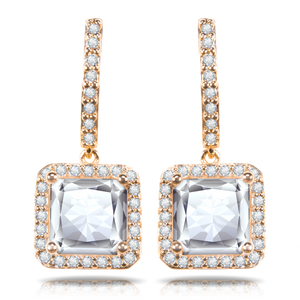 Ice Blu Square Halo Drop Earrings