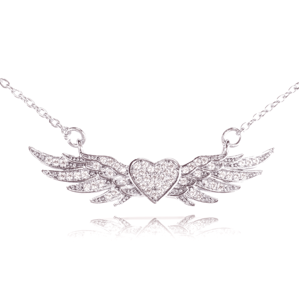 Ice Blu Heart With Wings Necklace