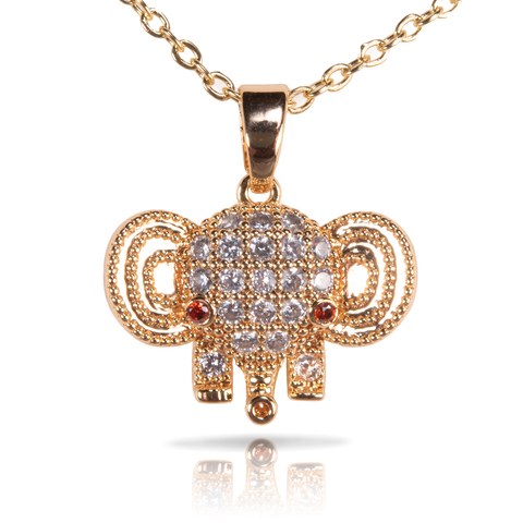 Ice Blu Elephant Necklace - Gold