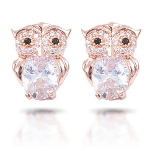 Ice Blu Owl Stud Earrings - Rosegold