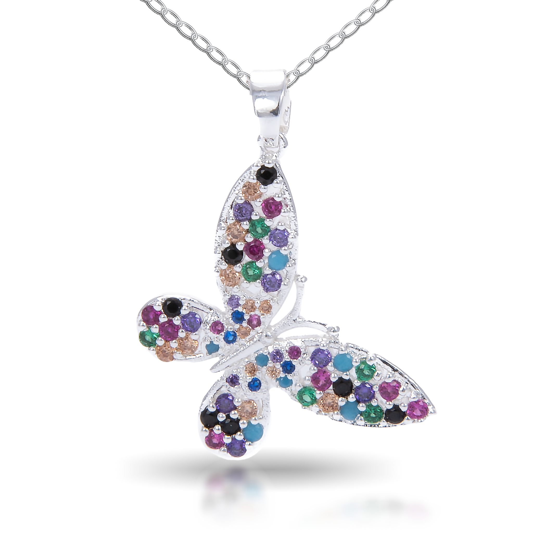 Ice Blu Butterfly Multi Necklace - Silver