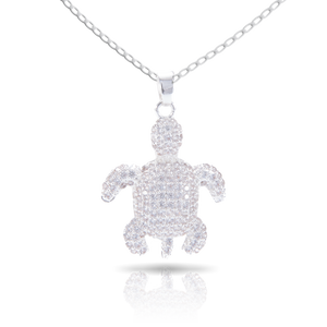 Ice Blu Turtle Necklace - Silver
