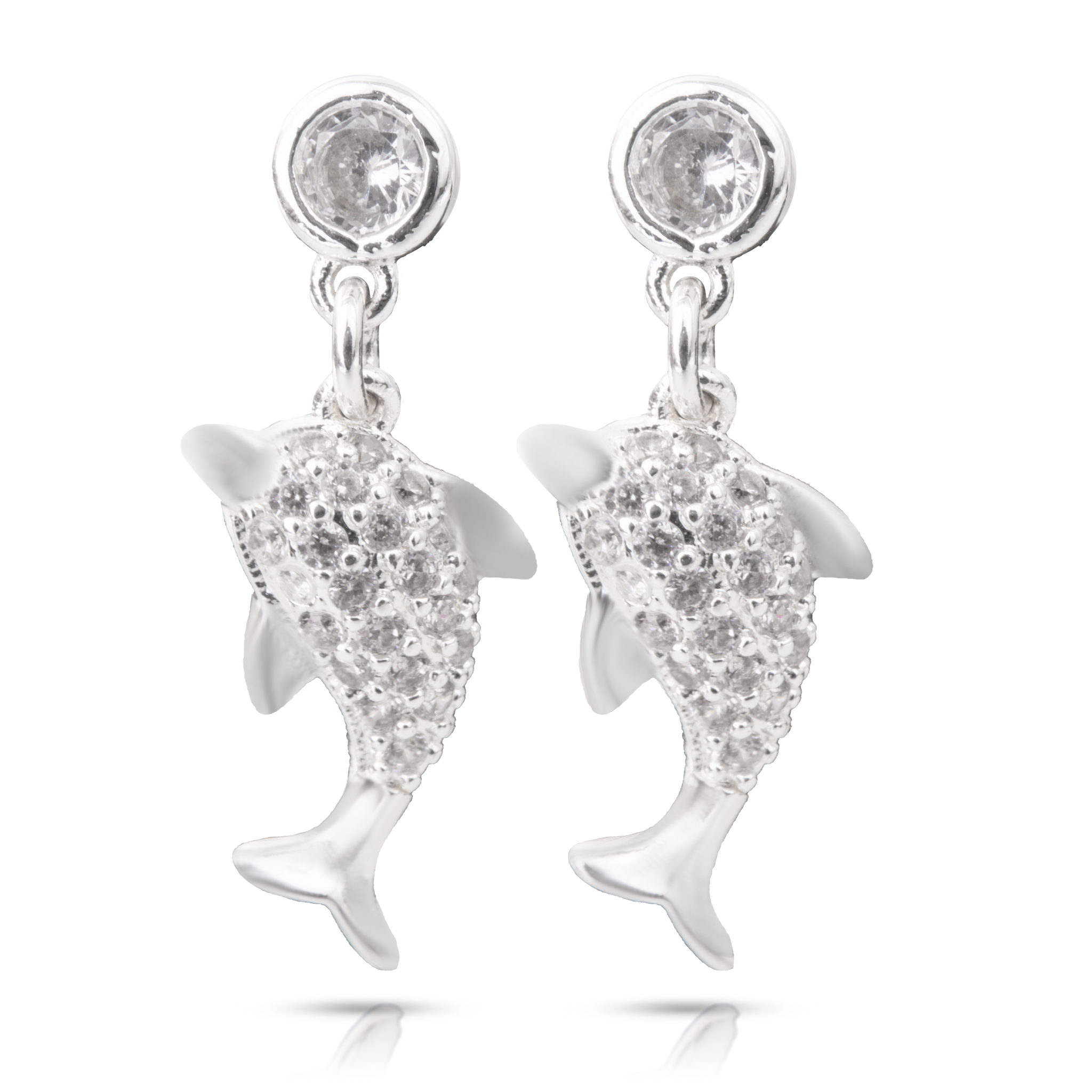 Ice Blu Dolphin Earrings - Silver