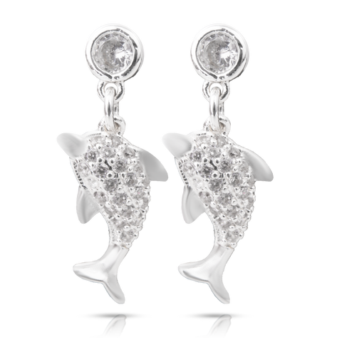 Ice Blu Dolphin Earrings - Silver