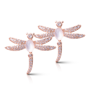 Ice Blu Dragonfly Earrings - Rosegold