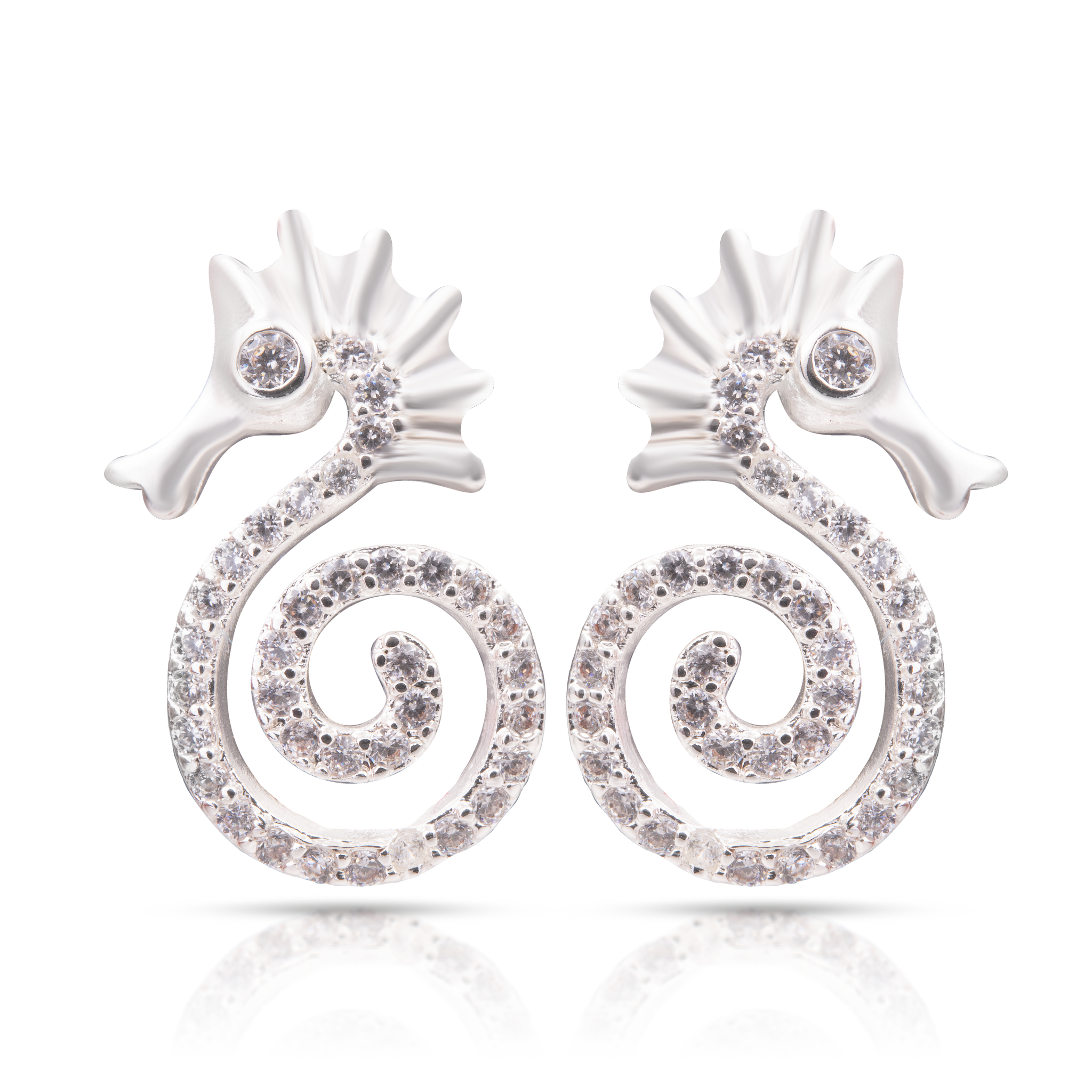 Ice Blu Sea Horse Earrings - Silver