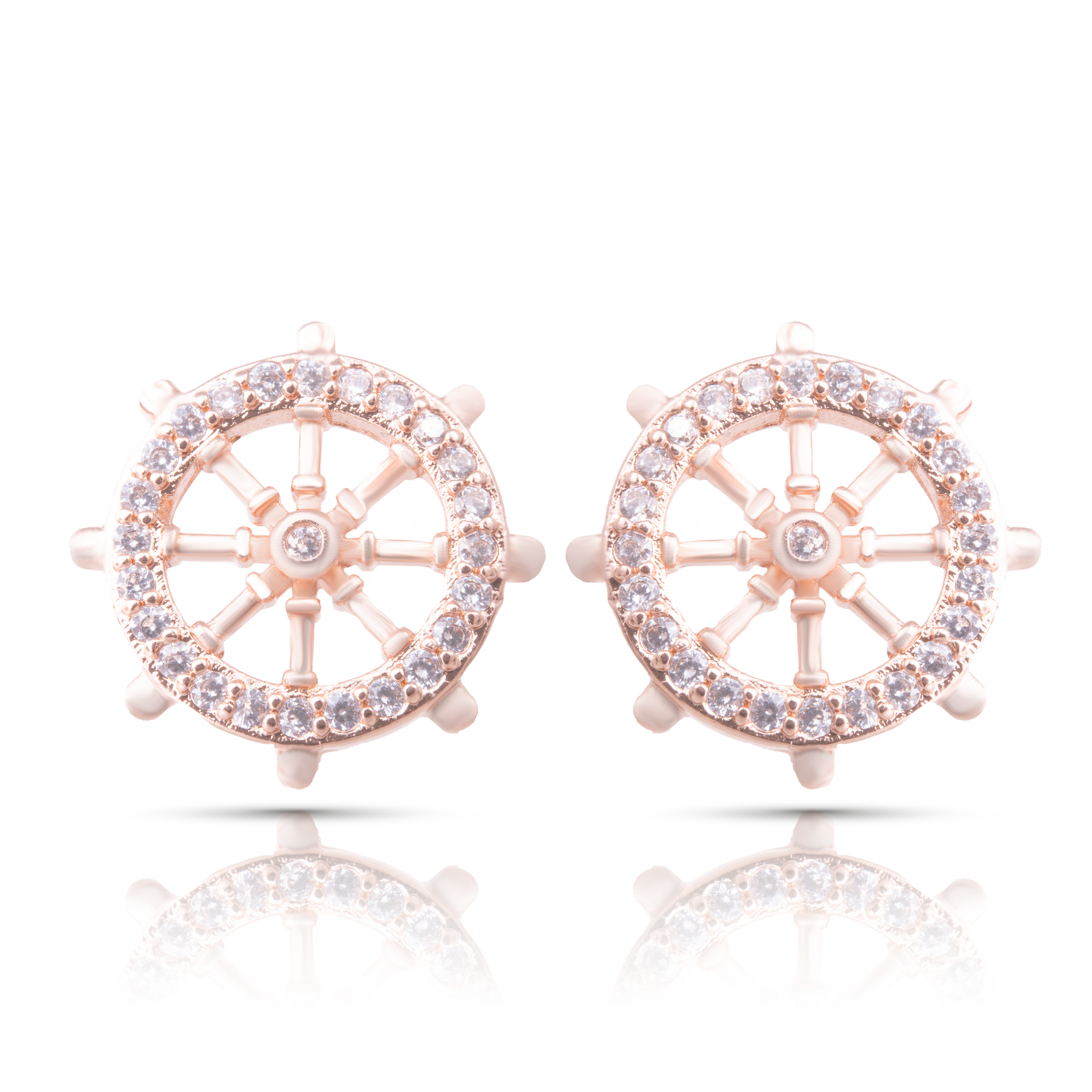 Ice Blu Ship Wheel Earrings - Rosegold