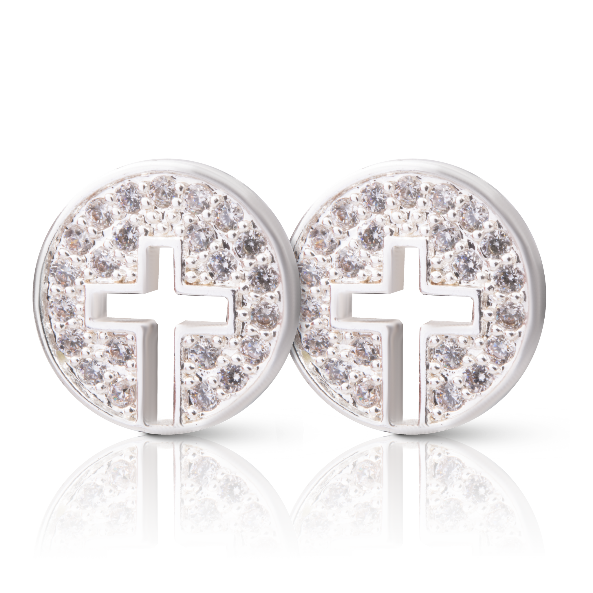 Ice Blu Cross Halo Stud Earrings - Silver